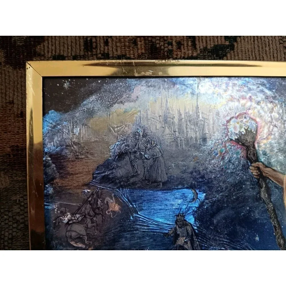 Vintage 90's Foil Art Print Wizard Fantasy MERLIN Framed Art